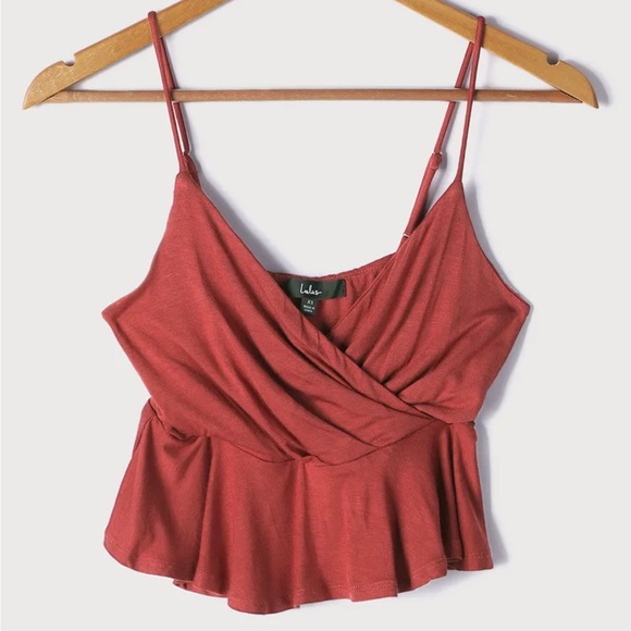 Lulus Pep it Up Rust Red Surplice Cropped Cami Tank Top | Size S - Picture 6 of 7